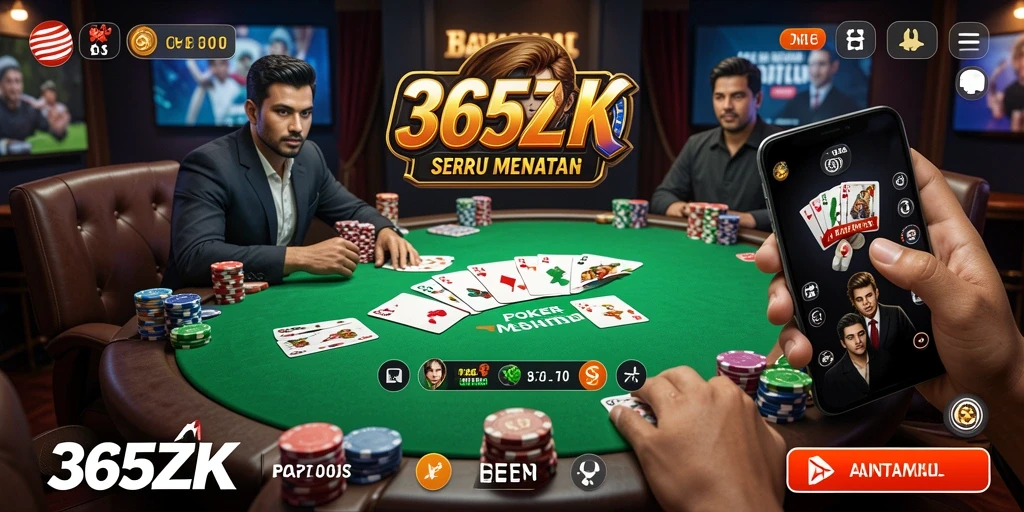 Tampilan screenshot utama 365ZK menampilkan gameplay Poker yang seru dan kompetitif.