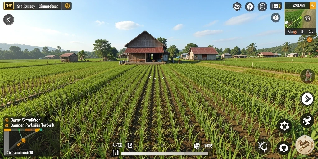 Tampilan gameplay ASIA200 dengan ladang yang subur dan hewan ternak.