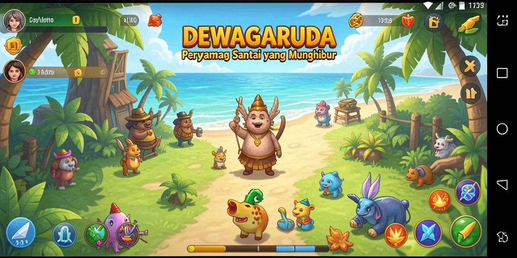 Tampilan gameplay DEWAGARUDA yang penuh warna dan menarik.