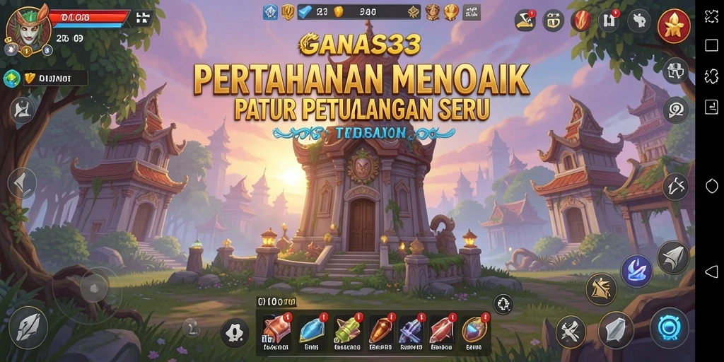 Tampilan gameplay intens dari GANAS33 dengan menara pertahanan yang strategis.