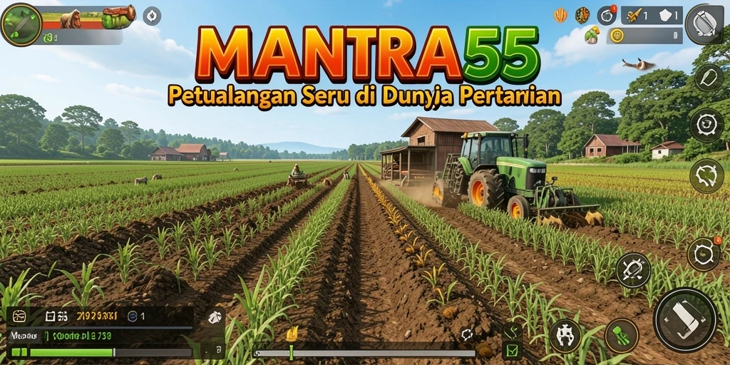 Gameplay seru dalam <strong>MANTRA55</strong> yang menampilkan aktivitas bertani.