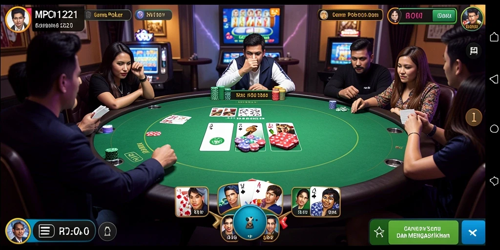 Screenshot MPO1221 menampilkan gameplay poker yang mendebarkan.
