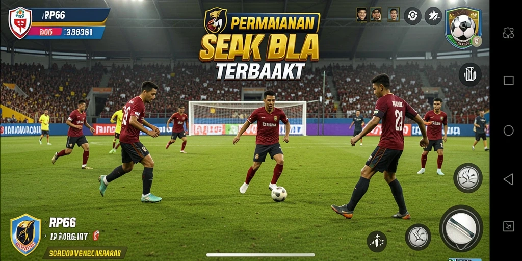Screenshot utama RP66 menunjukkan aksi pertandingan sepak bola yang intensiv.