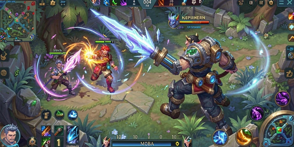 Tampilan aksi seru dalam gameplay RPOK MOBA.