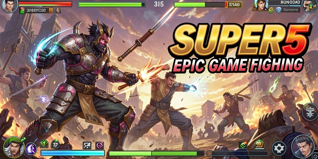 Tangkapan layar SUPER5 menampilkan pertarungan seru dengan karakter ikonik.